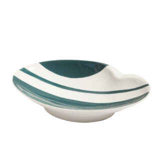 Morsko/zielono-biała porcelanowa ręcznie malowana popielniczka/paterka, Polish New Look, Zakłady Porcelany Stołowej Chodzież, Polska, lata 60.