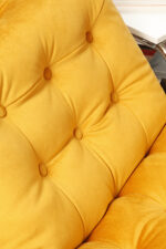 Niski i szeroki fotel "Borkum" z poduchą i podłokietnikami z żółtego weluru osadzonych na metalowej chromowanej konstrukcji, projekt Johan Bertil Häggström, Ikea, Szwecja, wzór z 1978 roku - obrazek 13