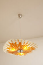 Pomarańczowa szklana trzypunktowa lampa sufitowa „Parasolka” z geometrycznym wzorem i złoceniami, Napako, Czechosłowacja, lata 60. - obrazek 12