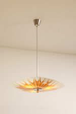 Pomarańczowa szklana trzypunktowa lampa sufitowa „Parasolka” z geometrycznym wzorem i złoceniami, Napako, Czechosłowacja, lata 60. - obrazek 14