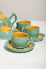 Zielono żółty ceramiczny serwis do kawy/herbaty w stylu Memphis dla czterech osób, projekt Massimo Iosa Ghini dla Naj Oleari, Włochy, lata 80. - obrazek 19