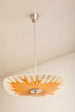 Pomarańczowa szklana trzypunktowa lampa sufitowa „Parasolka” z geometrycznym wzorem i złoceniami, Napako, Czechosłowacja, lata 60. - obrazek 17