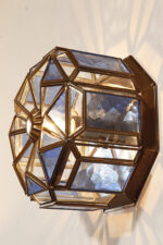 Szklany jednopunktowy witrażowy ręcznie wykonany kinkiet/plafon/lampa ścienna na miedzianej konstrukcji, Hiszpania, 2003 rok - obrazek 19