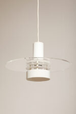 Metalowa jednopunktowa biała lampa wisząca/sufitowa z przeźroczystym okręgiem z pleksiglasu, HORN, typ 740, Dania, lata 70/80. - obrazek 18