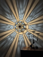 Szklany jednopunktowy witrażowy ręcznie wykonany kinkiet/plafon/lampa ścienna na miedzianej konstrukcji, Hiszpania, 2003 rok - obrazek 21