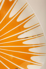 Pomarańczowa szklana trzypunktowa lampa sufitowa „Parasolka” z geometrycznym wzorem i złoceniami, Napako, Czechosłowacja, lata 60. - obrazek 20