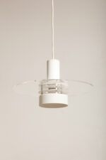 Metalowa jednopunktowa biała lampa wisząca/sufitowa z przeźroczystym okręgiem z pleksiglasu, HORN, typ 740, Dania, lata 70/80. - obrazek 2