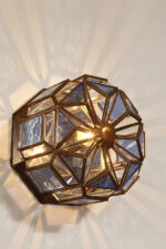 Szklany jednopunktowy witrażowy ręcznie wykonany kinkiet/plafon/lampa ścienna na miedzianej konstrukcji, Hiszpania, 2003 rok - obrazek 23
