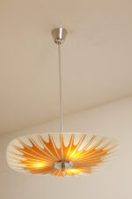 Pomarańczowa szklana trzypunktowa lampa sufitowa „Parasolka” z geometrycznym wzorem i złoceniami, Napako, Czechosłowacja, lata 60. - obrazek 22