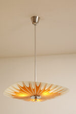 Pomarańczowa szklana trzypunktowa lampa sufitowa „Parasolka” z geometrycznym wzorem i złoceniami, Napako, Czechosłowacja, lata 60. - obrazek 26
