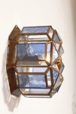 Szklany jednopunktowy witrażowy ręcznie wykonany kinkiet/plafon/lampa ścienna na miedzianej konstrukcji, Hiszpania, 2003 rok - obrazek 28