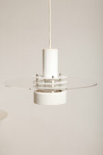 Metalowa jednopunktowa biała lampa wisząca/sufitowa z przeźroczystym okręgiem z pleksiglasu, HORN, typ 740, Dania, lata 70/80. - obrazek 27