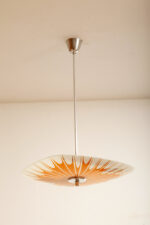 Pomarańczowa szklana trzypunktowa lampa sufitowa „Parasolka” z geometrycznym wzorem i złoceniami, Napako, Czechosłowacja, lata 60. - obrazek 28
