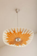 Pomarańczowa szklana trzypunktowa lampa sufitowa „Parasolka” z geometrycznym wzorem i złoceniami, Napako, Czechosłowacja, lata 60. - obrazek 29