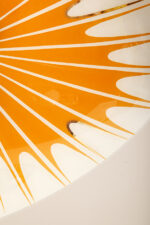 Pomarańczowa szklana trzypunktowa lampa sufitowa „Parasolka” z geometrycznym wzorem i złoceniami, Napako, Czechosłowacja, lata 60. - obrazek 30