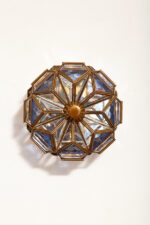 Szklany jednopunktowy witrażowy ręcznie wykonany kinkiet/plafon/lampa ścienna na miedzianej konstrukcji, Hiszpania, 2003 rok - obrazek 32