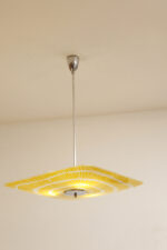 Żółta kwadratowa szklana trzypunktowa lampa sufitowa „Parasolka” z geometrycznym wzorem, Napako, Czechosłowacja, lata 60. - obrazek 30