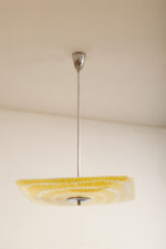 Żółta kwadratowa szklana trzypunktowa lampa sufitowa „Parasolka” z geometrycznym wzorem, Napako, Czechosłowacja, lata 60. - obrazek 3