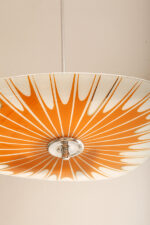 Pomarańczowa szklana trzypunktowa lampa sufitowa „Parasolka” z geometrycznym wzorem i złoceniami, Napako, Czechosłowacja, lata 60. - obrazek 4
