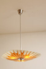 Pomarańczowa szklana trzypunktowa lampa sufitowa „Parasolka” z geometrycznym wzorem i złoceniami, Napako, Czechosłowacja, lata 60. - obrazek 33