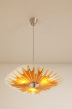 Pomarańczowa szklana trzypunktowa lampa sufitowa „Parasolka” z geometrycznym wzorem i złoceniami, Napako, Czechosłowacja, lata 60. - obrazek 35