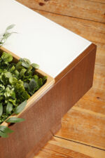 Prostokątny mahoniowy kwietnik/ława/stolik pomocnik/stolik kawowy z dwoma szklanymi białymi blatami i plastikowym wyjmowanym wkładem na kwiaty, Czechosłowacja, lata 70. - obrazek 42