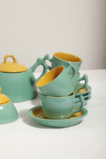 Zielono żółty ceramiczny serwis do kawy/herbaty w stylu Memphis dla czterech osób, projekt Massimo Iosa Ghini dla Naj Oleari, Włochy, lata 80. - obrazek 5