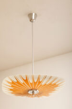 Pomarańczowa szklana trzypunktowa lampa sufitowa „Parasolka” z geometrycznym wzorem i złoceniami, Napako, Czechosłowacja, lata 60. - obrazek 5