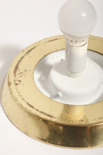 Nieduża ciężka jednopunktowa stożkowa mlecznobiała szklana lampka nocna/biurkowa "Kibo" z okrągłą złotą metalową podstawą, Peill & Putzler, Niemcy, lata 70 - obrazek 47