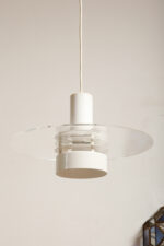 Metalowa jednopunktowa biała lampa wisząca/sufitowa z przeźroczystym okręgiem z pleksiglasu, HORN, typ 740, Dania, lata 70/80. - obrazek 6