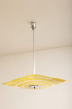 Żółta kwadratowa szklana trzypunktowa lampa sufitowa „Parasolka” z geometrycznym wzorem, Napako, Czechosłowacja, lata 60. - obrazek 5