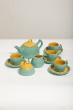 Zielono żółty ceramiczny serwis do kawy/herbaty w stylu Memphis dla czterech osób, projekt Massimo Iosa Ghini dla Naj Oleari, Włochy, lata 80. - obrazek 7