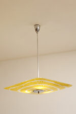 Żółta kwadratowa szklana trzypunktowa lampa sufitowa „Parasolka” z geometrycznym wzorem, Napako, Czechosłowacja, lata 60. - obrazek 6