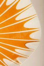 Pomarańczowa szklana trzypunktowa lampa sufitowa „Parasolka” z geometrycznym wzorem i złoceniami, Napako, Czechosłowacja, lata 60. - obrazek 7