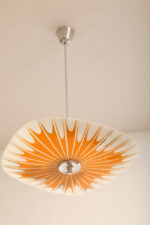 Pomarańczowa szklana trzypunktowa lampa sufitowa „Parasolka” z geometrycznym wzorem i złoceniami, Napako, Czechosłowacja, lata 60. - obrazek 8