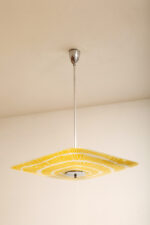 Żółta kwadratowa szklana trzypunktowa lampa sufitowa „Parasolka” z geometrycznym wzorem, Napako, Czechosłowacja, lata 60. - obrazek 9