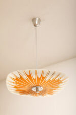 Pomarańczowa szklana trzypunktowa lampa sufitowa „Parasolka” z geometrycznym wzorem i złoceniami, Napako, Czechosłowacja, lata 60. - obrazek 10