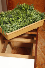 Prostokątny mahoniowy kwietnik/ława/stolik pomocnik/stolik kawowy z dwoma szklanymi białymi blatami i plastikowym wyjmowanym wkładem na kwiaty, Czechosłowacja, lata 70. - obrazek 15