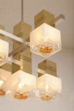 Duża złota metalowa lampa wisząca "Cubic" z pięcioma sześciennymi szklanymi kloszami, projekt Gaetano Sciolari dla AV Mazzega, Włochy, lata 70. - obrazek 46