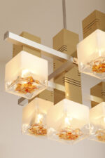 Duża złota metalowa lampa wisząca "Cubic" z pięcioma sześciennymi szklanymi kloszami, projekt Gaetano Sciolari dla AV Mazzega, Włochy, lata 70. - obrazek 47
