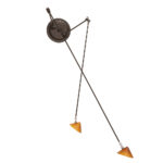 Czarna minimalistyczna dwupunktowa metalowa lampa ścienna/lampa sufitowa/kinkiet z dwoma ruchomymi ramionami zakończonymi szklanym kloszami w kształcie stożka w kolorze ochry, Pola Design Amstelveen, Holandia, lata 80.