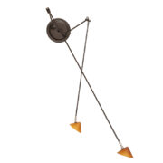 Czarna minimalistyczna dwupunktowa metalowa lampa ścienna/lampa sufitowa/kinkiet z dwoma ruchomymi ramionami zakończonymi szklanym kloszami w kształcie stożka w kolorze ochry, Pola Design Amstelveen, Holandia, lata 80.