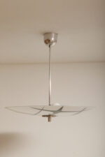 Mlecznobiała szklana asymetryczna trzypunktowa lampa sufitowa „Parasolka” z zielonym ręcznie malowanym geometrycznym wzorem, Napako, Czechosłowacja, lata 60. - obrazek 25