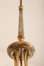 Delikatny pięciopunktowy metalowy żyrandol/lampa sufitowa w kolorze starego złota  ze szklanymi mlecznobiałymi fakturowymi kloszami, Mid Century Modern, Włochy, lata 60. - obrazek 51