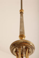 Delikatny pięciopunktowy metalowy żyrandol/lampa sufitowa w kolorze starego złota  ze szklanymi mlecznobiałymi fakturowymi kloszami, Mid Century Modern, Włochy, lata 60. - obrazek 55