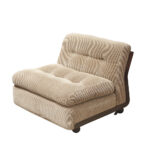 Niski fotel/mała sofa "Amanta" z konstrukcją z brązowego tworzywa i poduchami pokrytymi materiałem w kratkę w kolorze biszkoptowym, projekt Mario Bellini dla B&B Italia, lata 70.