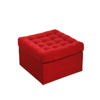 Duża czerwona tapicerowana pikowana z kwadratowym siedziskiem mobilna pufa/sofa/szezlong/podnóżek na czterech kółkach  w stylu Boho