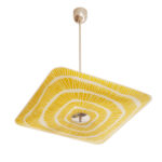 Żółto-biała kwadratowa szklana trzypunktowa lampa sufitowa „Parasolka” z geometrycznym wzorem, Napako, Czechosłowacja, lata 60.