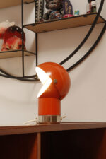 Pomarańczowa jednopunktowa metalowa lampa biurkowa/kinkiet "Pac-Man"/"Kosmonauta", projekt Pavel Grus dla Kamenický Šenov, Czechosłowacja lata 60. - obrazek 21