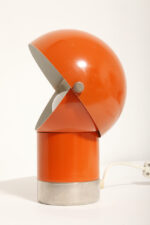 Pomarańczowa jednopunktowa metalowa lampa biurkowa/kinkiet "Pac-Man"/"Kosmonauta", projekt Pavel Grus dla Kamenický Šenov, Czechosłowacja lata 60. - obrazek 32